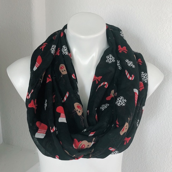 🚫Collection Eighteen Infinity Scarf Holiday Christmas Snowflake Black Red - Picture 6 of 6